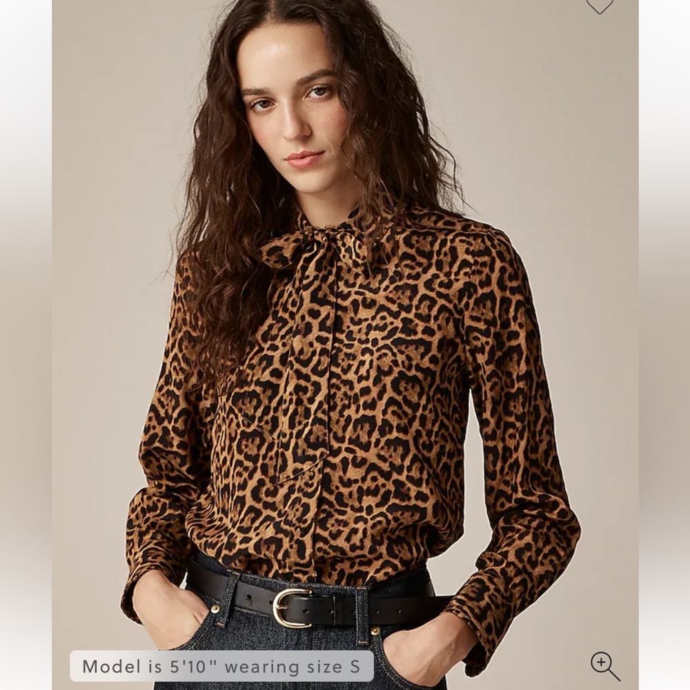 NWT JCREW CREPE DE CHINE REMOVABLE NECK TIE LEOPARD PRINT BLOUSE